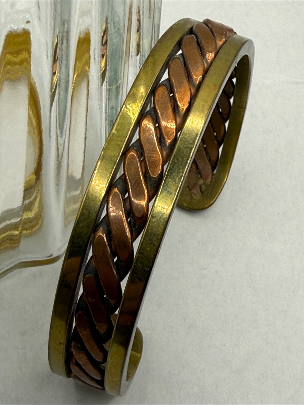 Vintage Two-Tone Braided Metal Cuff Bracelet - Copper & Brass thick heavy piece